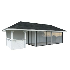 Palmako Pavillon Bianca Set mit Schiebetüren und Tresen, lackiert weiß.