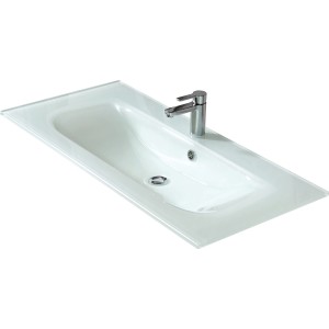 Pelipal Glas-Waschbecken Trentino, 107 cm, weiß, mit Armatur. Einbauwaschbecken für moderne Badezimmer.