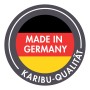 Karibu Sauna: "Made in Germany" Qualitätssiegel mit Deutschlandflagge.