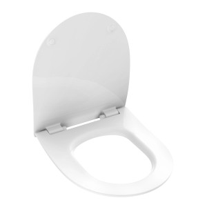 Weißer Schütte WC-Sitz D-Form Pro 6 Duroplast mit Absenkautomatik.
