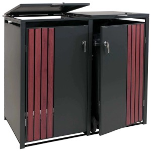 MCW Mülltonnenbox für 2 Tonnen, anthrazitfarben mit Holzoptik, 122x132x84cm