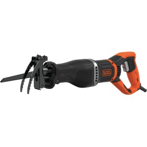 Black+Decker Säbelsäge BES301, 750 W, mit Astklemme und Sägeblättern für Holz und Metall.