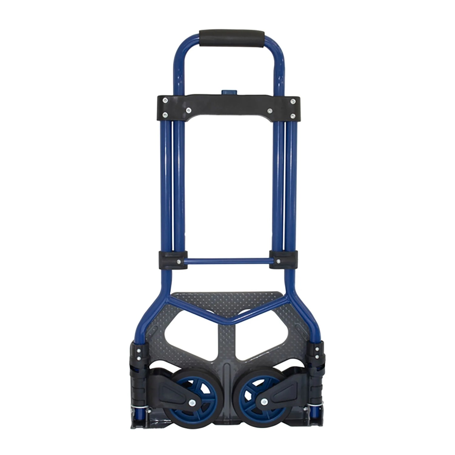 Zusammengeklappte blaue Wagner Sackkarre TH4123 mit Stahlrahmen und schwarzen Rädern.