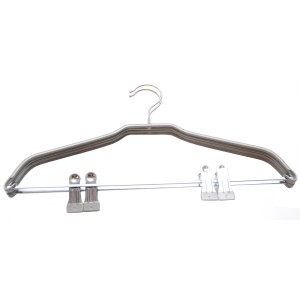 2er-Set Kleiderbügel mit Steg und Klammern aus Metall, silberfarben, für Textile Aufbewahrung.