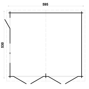 Grundriss der Alpholz Doppelgarage D-44 ISO, Fichte Natur, 595x565cm, Carport.