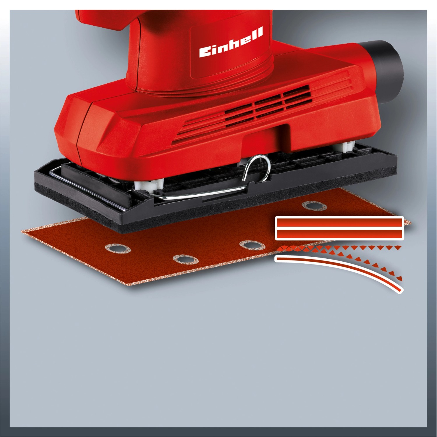 Einhell TC-OS 1520 Schwingschleifer mit Schleifpapier und Staubabsaugung.