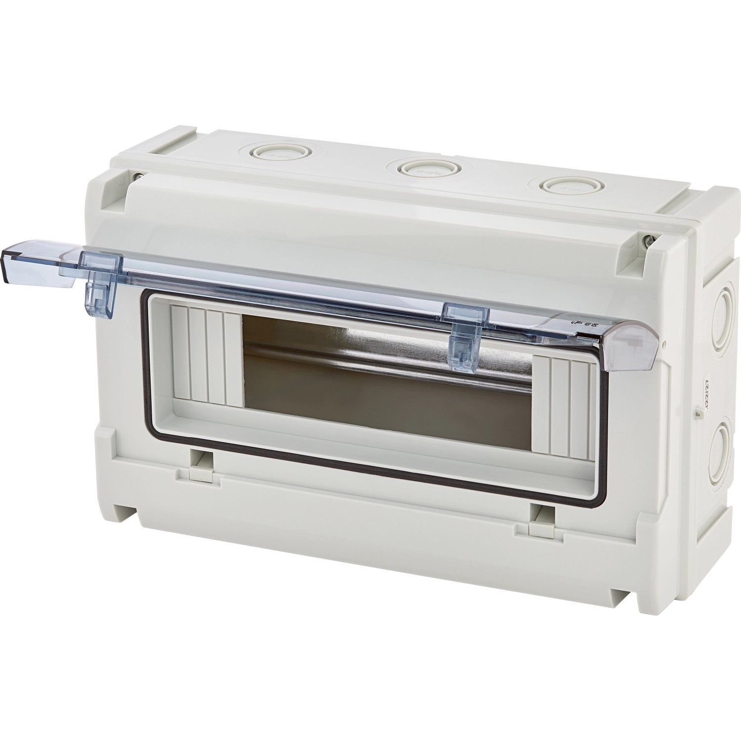 Aufputz Kleinverteiler mit transparenter Tür, 12 TE, 17x28x10,6 cm, geeignet für Innen- und Außenbereich.