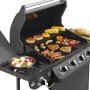 Schwarzer El Fuego Gasgrill Columbus mit 4 Brennern und Seitenbrenner, Grillgut auf dem Rost.