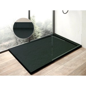 Rechteckige, anthrazitfarbene Ottofond Duschwanne Zona, 100x80 cm, aus Mineralguss mit Ablauf