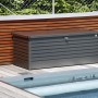 Dunkelgraue Biohort Freizeitbox Gr. 200 aus Stahlblech für Garten oder Terrasse.