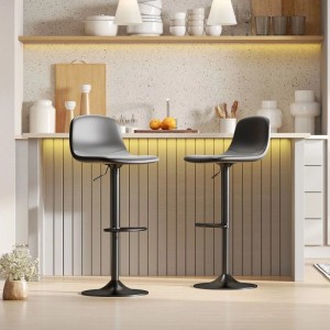 HOMCOM Barhocker 2er Set Höhenverstellbar Kunstleder Schwarz