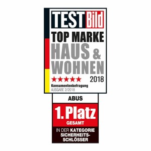 Auszeichnung für Abus Türschließer: Top Marke Haus & Wohnen, 1. Platz in Kategorie Sicherheitsschlösser.
