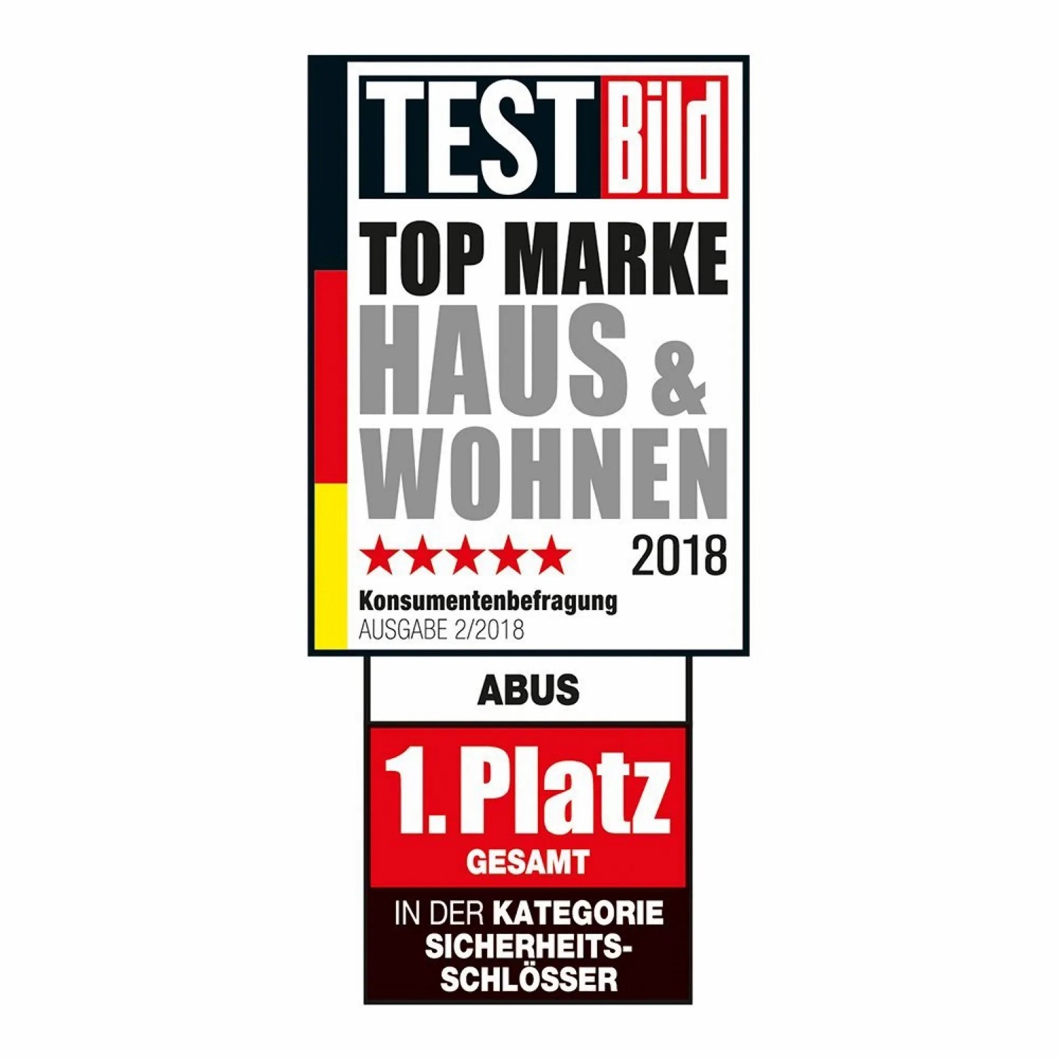 Auszeichnung für Abus Türschließer: Top Marke Haus & Wohnen, 1. Platz in Kategorie Sicherheitsschlösser.