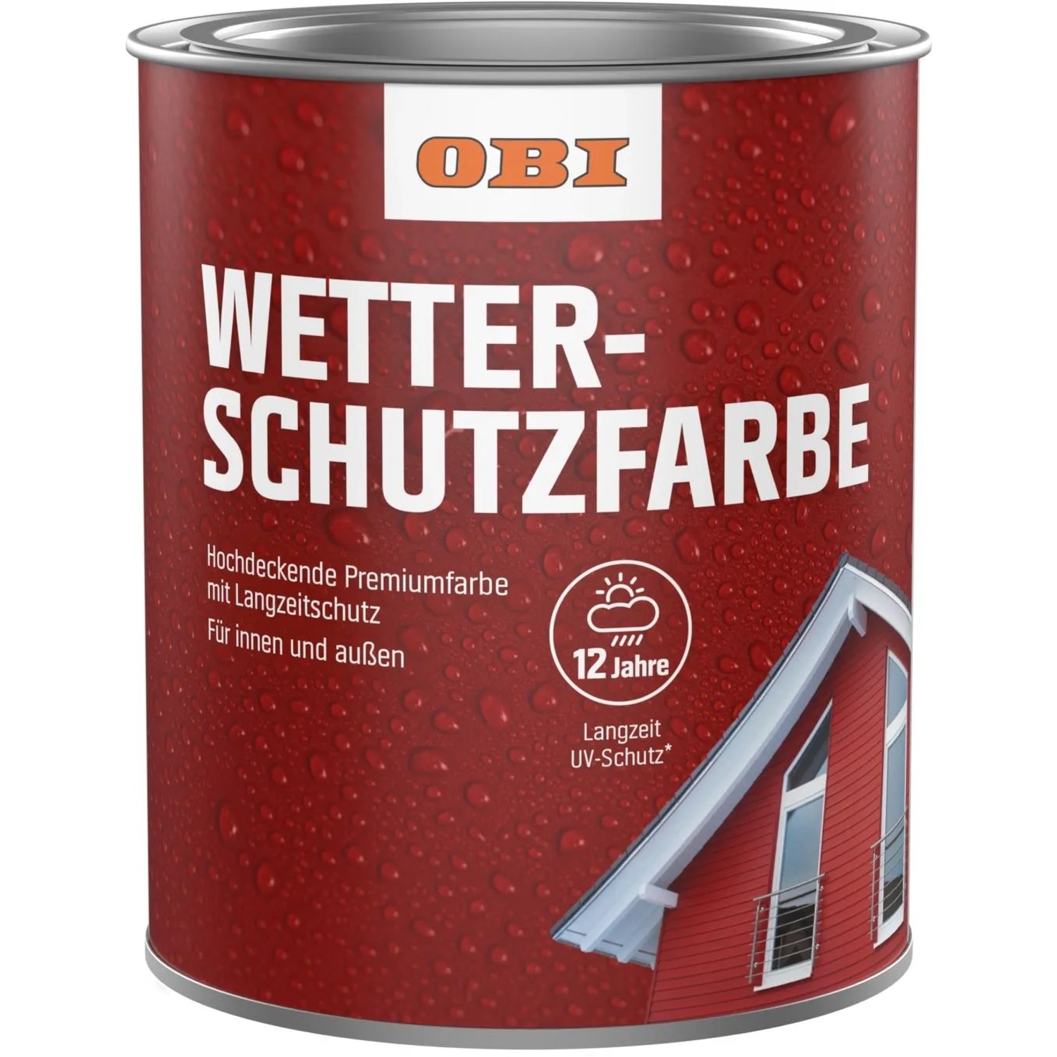 Dose OBI Wetterschutzfarbe, hellelfenbein, seidenmatt, für langanhaltenden Schutz.