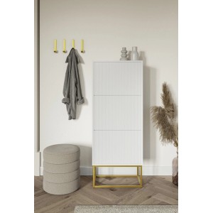 Selsey Veldio Schuhschrank, weiß, 50 cm, mit Rillenfront und goldfarbenem Gestell im Eingangsbereich.