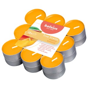 Bolsius Teelichte True Scents Mango, 18er-Pack, Duftkerzen mit Mango-Duft.