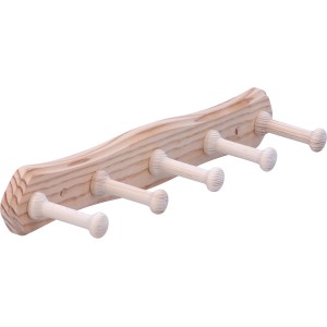 Siro Hakenleiste aus Kiefernholz mit 5 Haken, naturbelassen und unbehandelt.