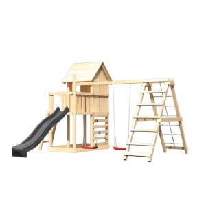 Karibu Spielhaus Frieda mit Rutsche Schaukel Gerüst u. Kletterwand