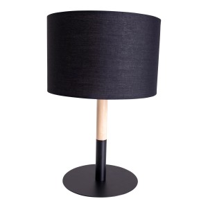 Schwarze Näve Textil-Tischleuchte Tessile mit Holzfuß, 37cm hoch. Design-Tischlampe für Wohnräume.