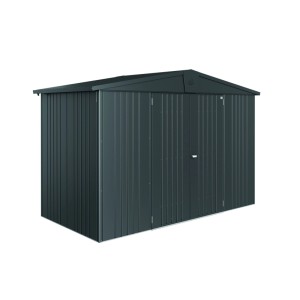 Biohort Metall-Gerätehaus Europa, dunkelgrau-metallic, mit Satteldach und Doppeltür. Robust und langlebig.