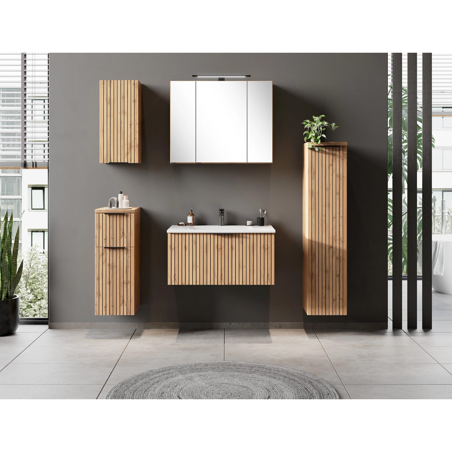 Held Möbel Bad-Midischrank Manchester 1 Tür 130 x 30 x 35 cm Wildeiche_10