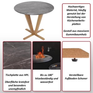 MCW Bistrotisch mit Marmor-Optik, hellem Gestell aus Massivholz. Gartentisch für Bistro oder Terrasse.
