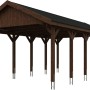 Satteldach-Carport Wallgau in Nussbaum mit schwarzen Dachschindeln, stabile Holzkonstruktion.