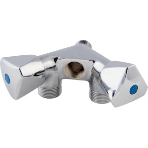 Waschgeräte-Ventil mit Doppelanschluss aus verchromtem Messing für zwei Wasch- oder Spülmaschinen.