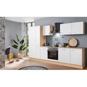 Moderne Menke Küchenzeile Artisan Classic, 310 cm, Weiß und Artisan Eiche Nachbildung.