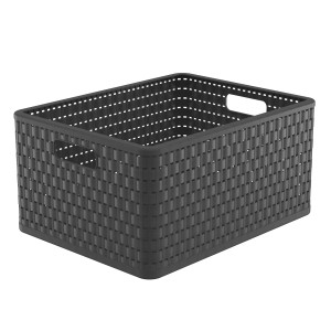 Anthrazitfarbener Rotho Korb Country A4+ (28 l) aus Kunststoff im Flecht-Design. Praktische Aufbewahrungsbox.