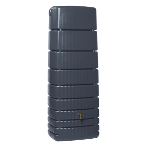 4rain Slim Regenwassertank 650 l in Graphitgrau mit Auslaufhahn.