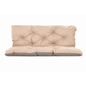 Beiges Palettenkissen-Set mit Sitz- und getuftetem Rückenkissen für Gartenmöbel. Komfortable Gartenstuhlauflage.