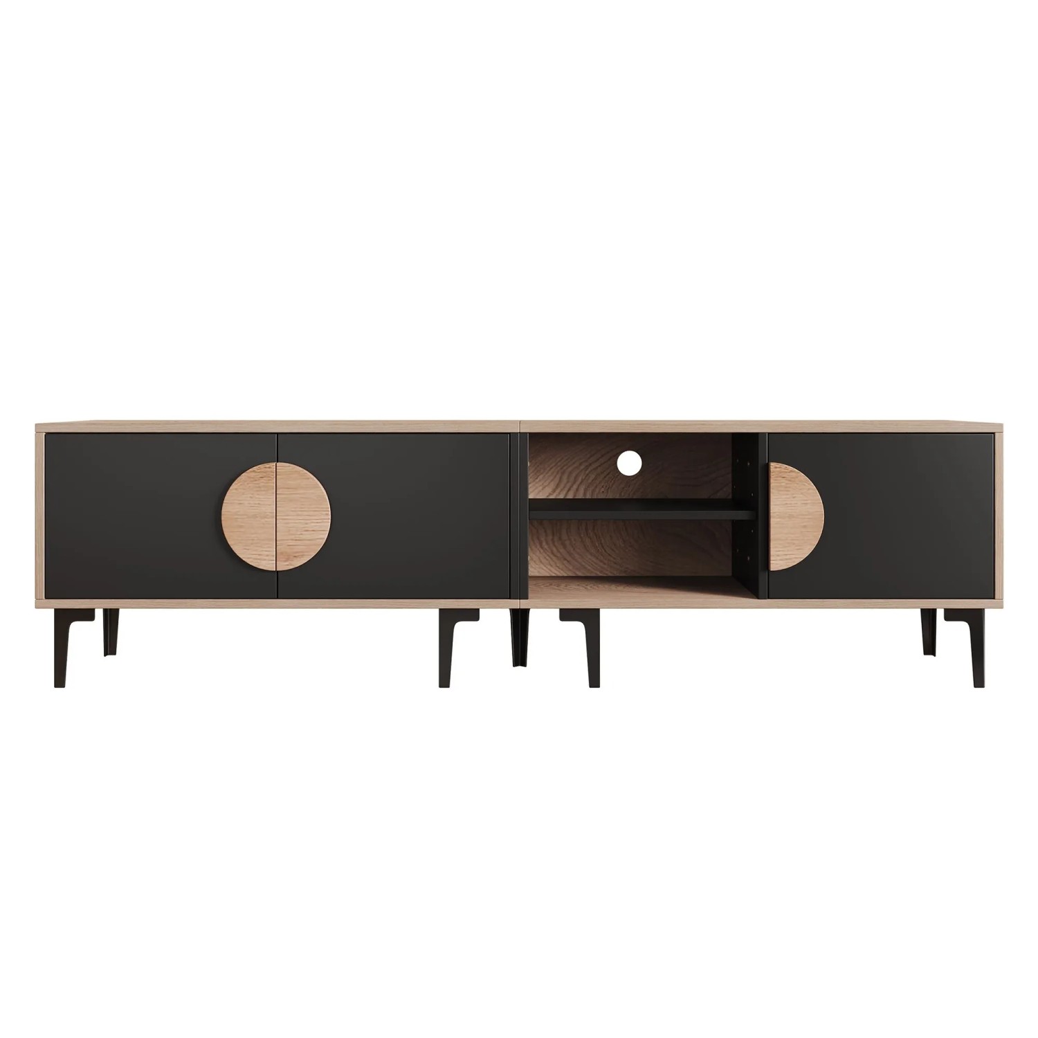 okwish TV Schrank mit Stauraum Fächern Wohnzimmer 180x35x49cm Natur