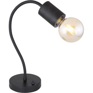 Schwarze, matte Globo Tischlampe Hermine mit flexiblem Arm und E27 Fassung.