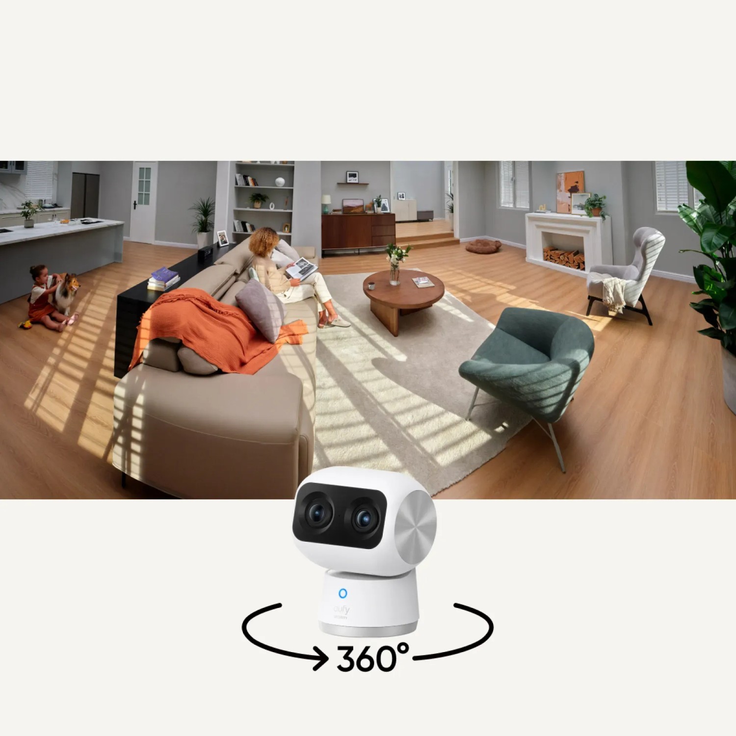 Eufy S350 Innenkamera mit 360° Ansicht in 4K, Dual-Kamera mit Zoomfunktion, zur Überwachung des Wohnraums.