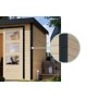 Karibu Gartenhaus Set Ernesto A: Holzhaus naturbelassen mit anthrazitfarbenen Stahlecken und Anbaudach.