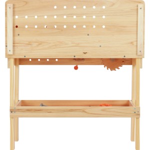 OBI Kinderwerkbank aus Holz, natur/orange, mit Lochwand, Säge und Ablage. Robustes Spielzeug für Kinder.