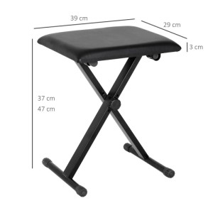 Schwarzer HOMCOM Klavierhocker, höhenverstellbar, zusammenklappbar. Gepolsterte Sitzfläche, stabiles X-Gestell.