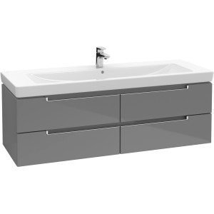 Villeroy & Boch Subway 2.0 Waschbeckenunterschrank, 128,7 cm, Grau mit vier Auszügen.