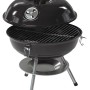 Schwarzer Holzkohle-Kugelgrill Mini mit Deckel und Lüftungsregler, ideal für unterwegs.