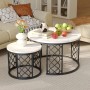 okwish Couchtisch mit 2er-Set Satztische Wohnzimmer 70x 70x 45cm Weiß Schwarz_2