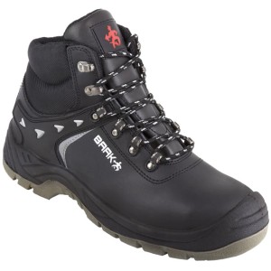 Schwarzer Baak Sicherheitsbaustiefel S3, Größe 46, aus Leder mit Schnürung und Stahlkappe.