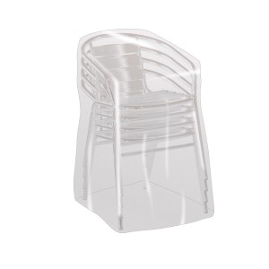 Transparente Schutzhülle (120x66x66 cm) für gestapelte Gartenstühle, schützt vor Wind und Wetter.