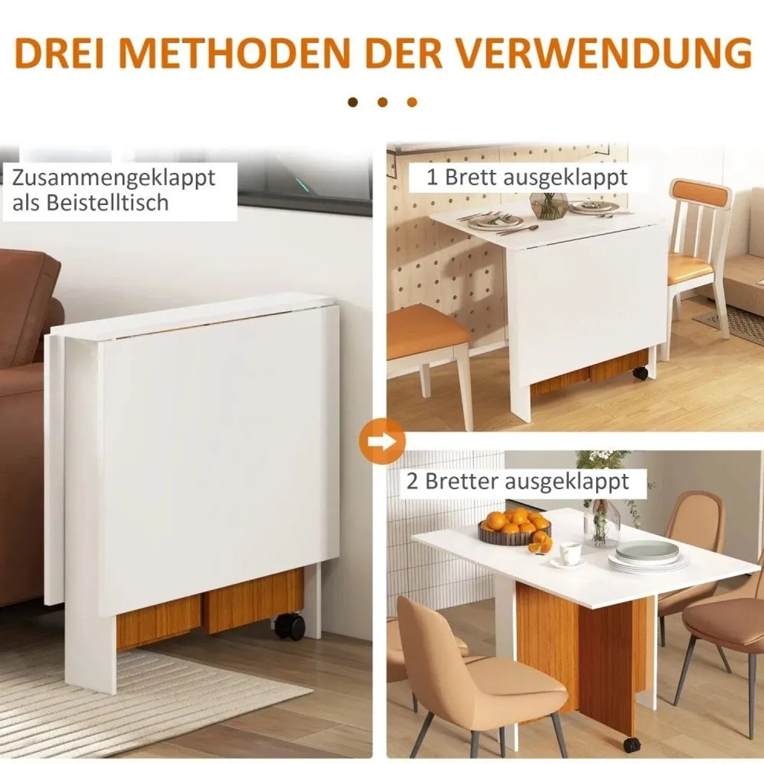 HOMCOM Klapptisch Esstisch mit Klappbarer Arbeitsplatte Rollen Weiß kaufen bei OBI