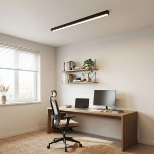 Moderne, schwarze LED-Deckenleuchte Roccamorice von Eglo (150 cm) im Büro.