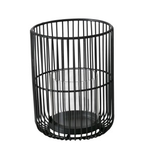 Schwarzes Boltze Home Windlicht Cindy Groß aus Eisen und Glas, Ø 15 cm x 20 cm.