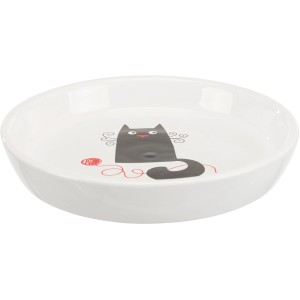 Weißer Jollypaw Keramiknapf mit Katzenmotiv und rotem Wollknäuel, 0,35 l.