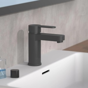 Schütte Waschtischarmatur Elephant, schwarz-matte Armatur für Waschbecken im modernen Bad.
