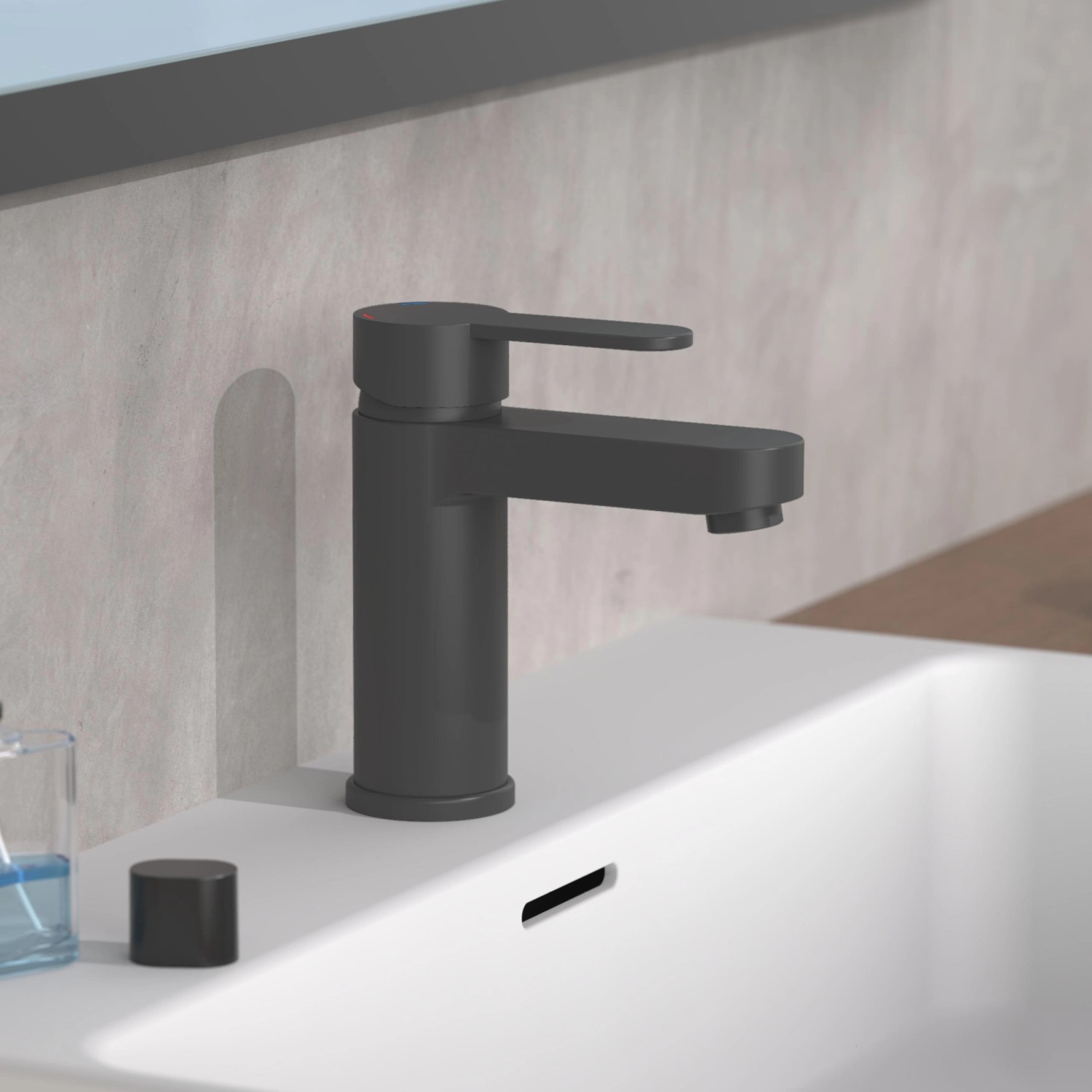 Schütte Waschtischarmatur Elephant, schwarz-matte Armatur für Waschbecken im modernen Bad.