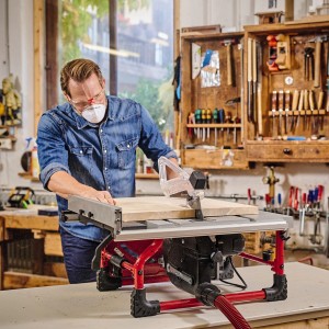 Einhell Tischkreissäge TE-TS 254 T in Werkstatt mit Handwerker beim Holzzuschnitt.